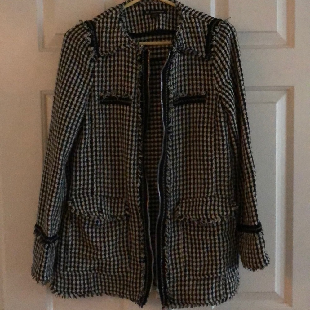 Black and White Fringe Coat